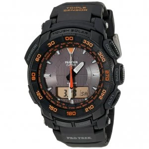 Image of Casio PRO TREK Triple Sensor TOUGH SOLAR Watch PRG 550 1A4 Black Orange