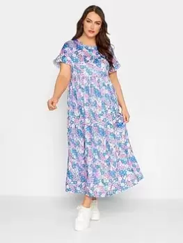 Image of Yours Frill Sleeve Maxi Dress Mixed Floral - Blue Size 18, Women