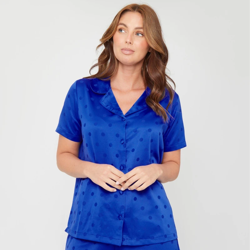 Image of Be You Satin Spot Pyjama Shirt - Blue Blue 14