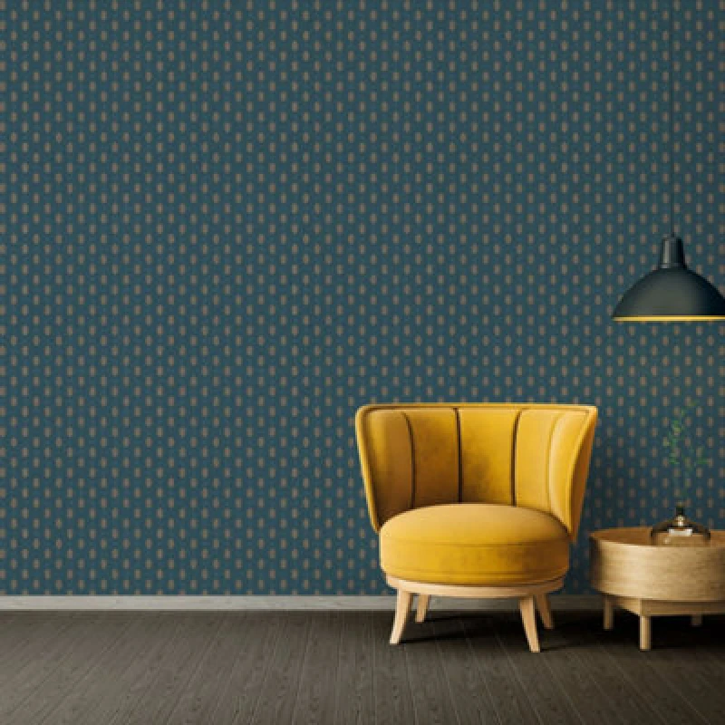 Image of Galerie Absolutely Chic Beige Blue Brown Art Deco Style Geometric Motif Smooth Wallpaper