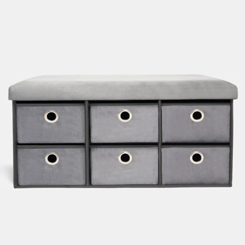 Image of OHS OHS Storage Cube Unit 6 Draw Ottoman Space Saving Velvet Chest Shoe Organiser in Charcoal Charcoal One Size Unisex 5027434215829