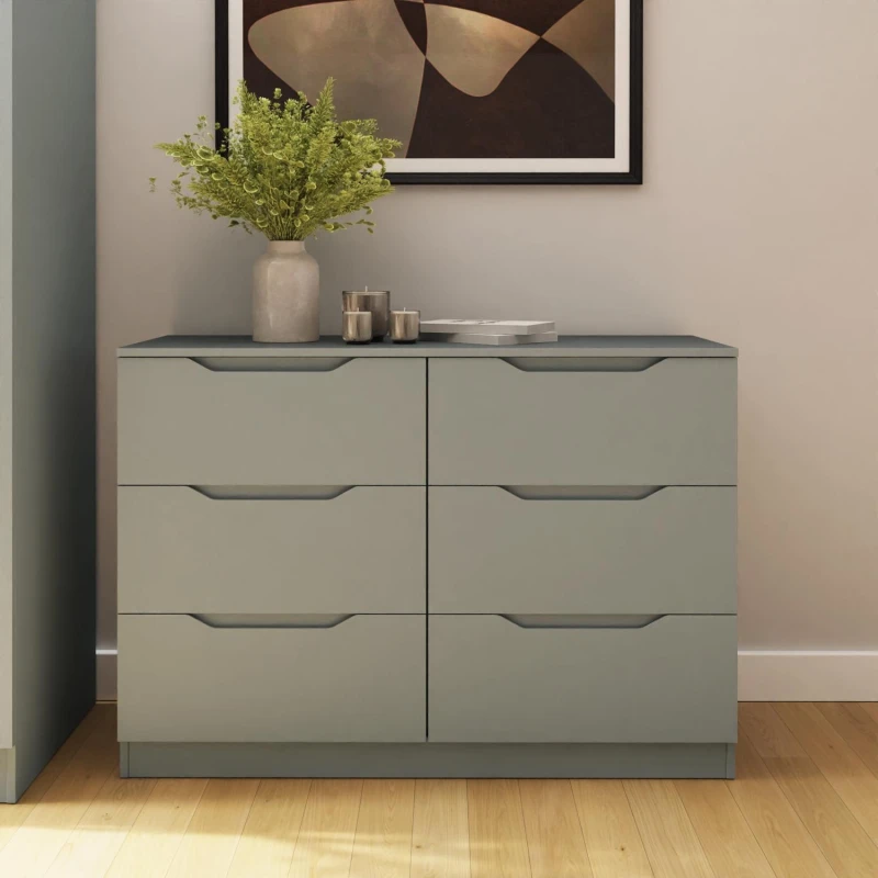 Image of FWStyle FWStyle Luno Green 6 Drawer Modern Wide Chest Of Drawers Green One Size Unisex 5056413129758