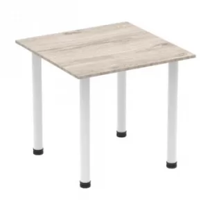 Image of Impulse 800mm Square Table Grey Oak Top White Post Leg I003710