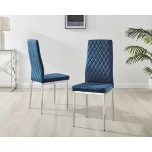 Image of Set of 4 Furniturebox Navy Blue Velvet Milan Dining Chairs With Silver Legs