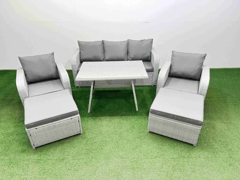 Image of Fimous Reclining Chair 3 Seat Sofa Sets Garden Furniture Sets Light Grey Light Grey Unisex