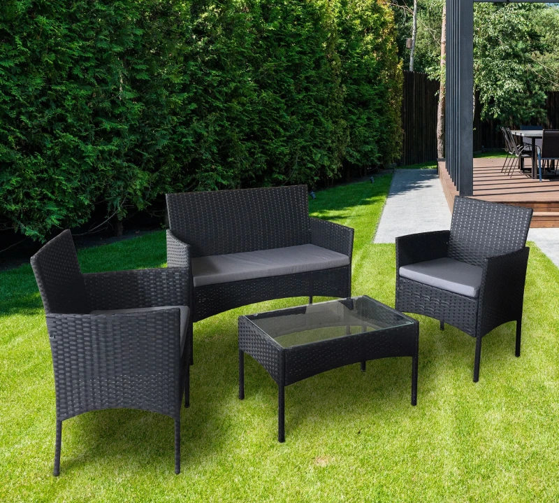 Image of MCC Direct Rattan Furniture Garden Table, Chair and Sofa Set Roger Black