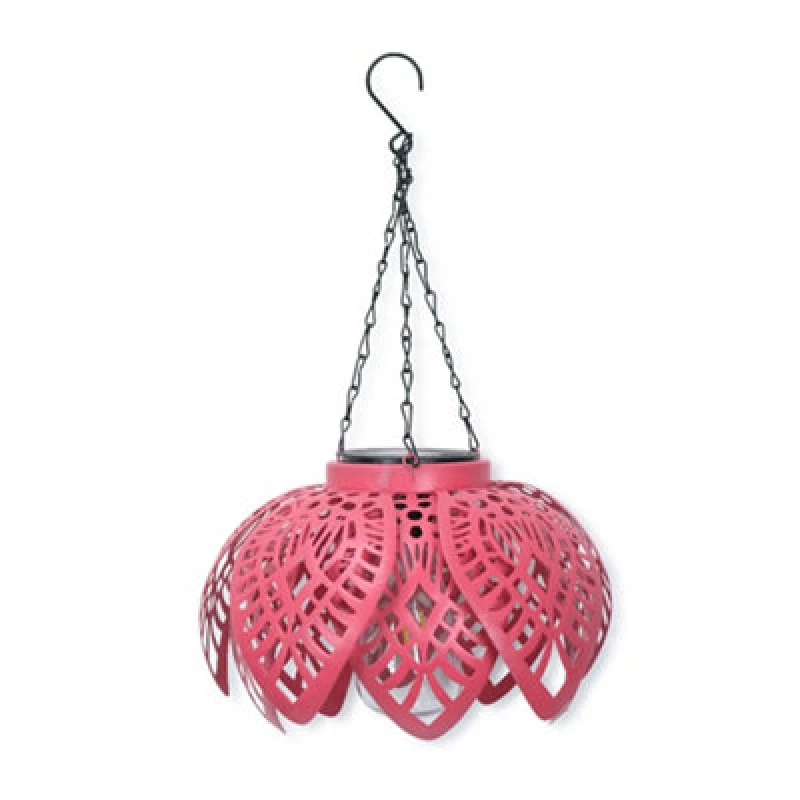Image of ValueLights ValueLights Coral Colour Pop Solar Garden Hanging Lantern Light in Pink Pink One Size Unisex 5016529263555