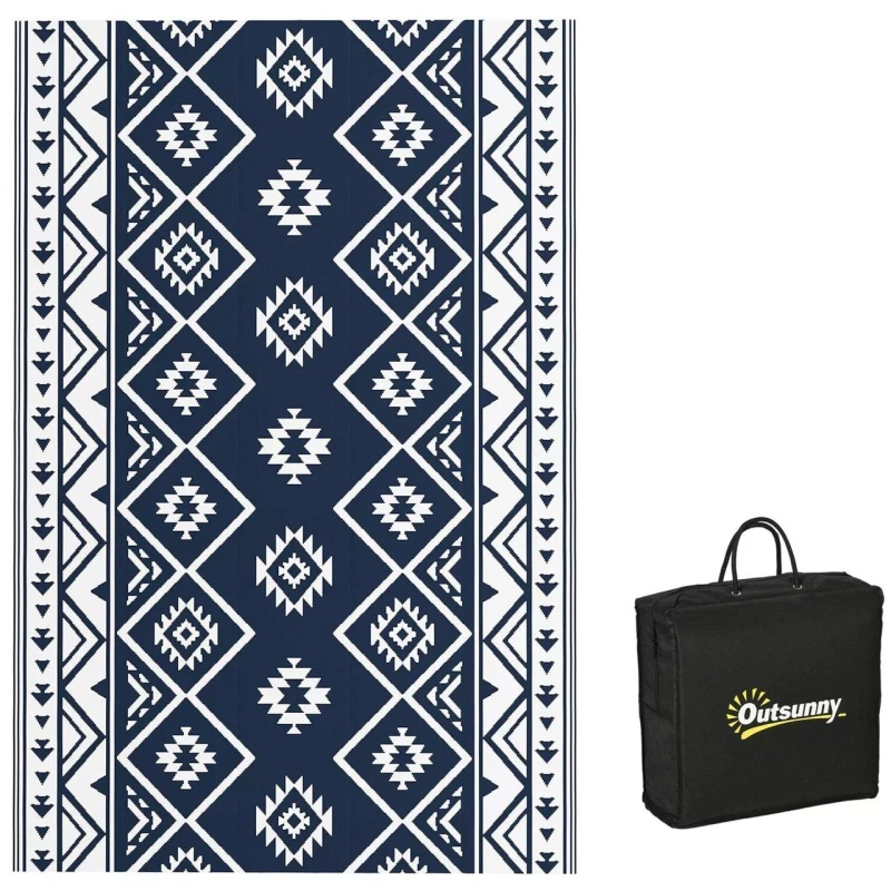 Image of Outsunny Reversible Waterproof Outdoor Rug 182 X 274Cm, Dark Blue 844-789V00MX