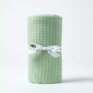 Image of Organic Cotton Waffle Baby Blanket Sage Green, 125 x 150cm - Green - Homescapes