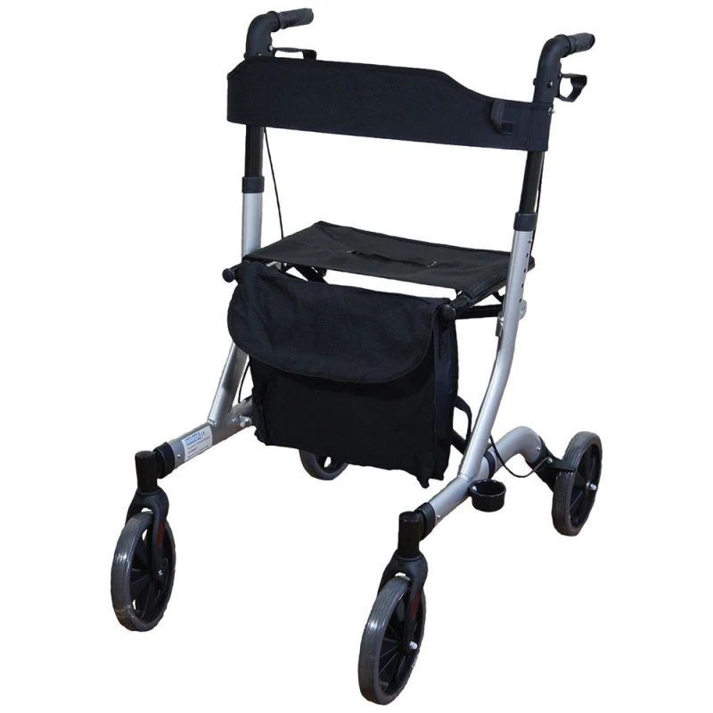 Image of Loops Grey Deluxe Ultra Lightweight Aluminium 4 Wheeled Rollator Foldable Walking Aid Grey