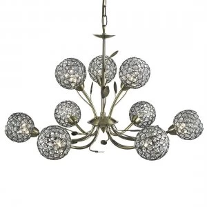 Image of 9 Light Multi Arm Ceiling Pendant Flower DesignAntique Brass, Glass Nine, G9