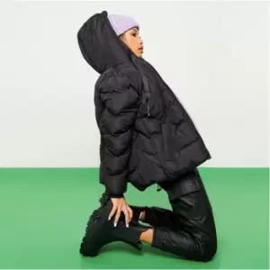 Image of I Saw It First Padded Coat With Quilt Detail And Hood - Black