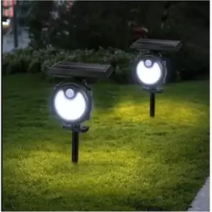Image of Extrastar 3.7W LED Solar Wall Lamp Garden Spike Floodlight pir Sensor, 6500K, IP44 (Pack of 2)