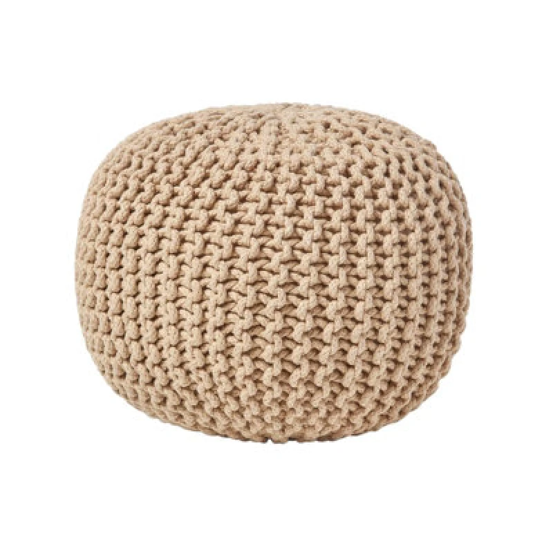 Image of Homescapes Linen Round Cotton Knitted Pouffe Footstool