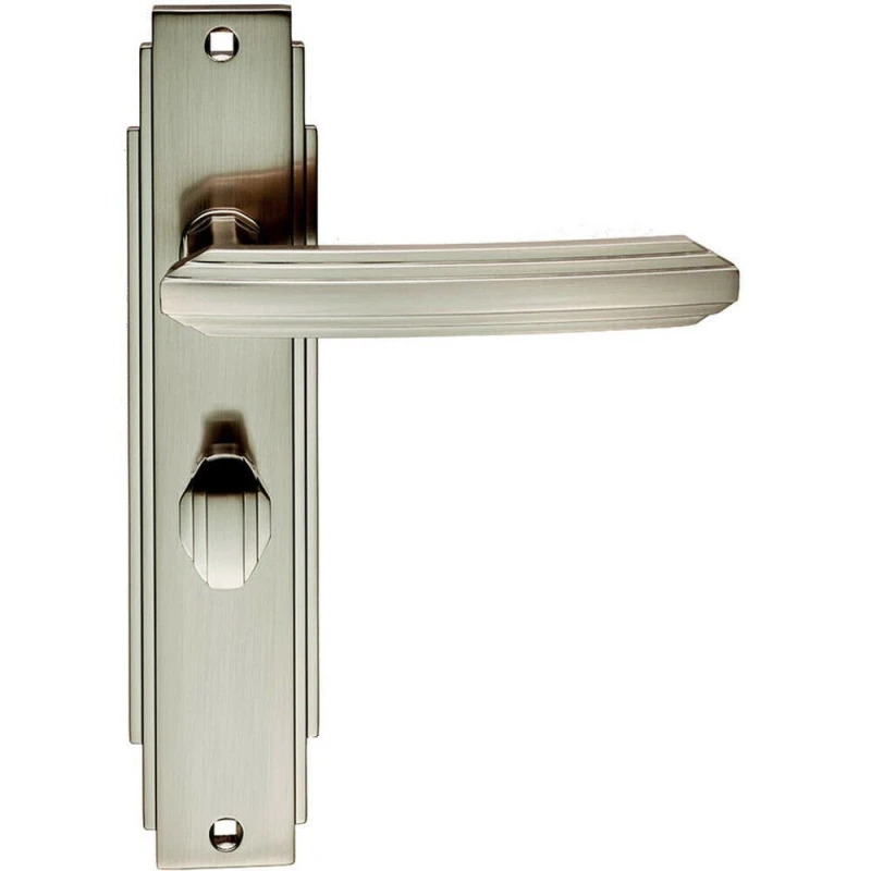 Image of Loops PAIR Line Detailed Handle on Bathroom Backplate 205 x 45mm Satin Nickel Metallics