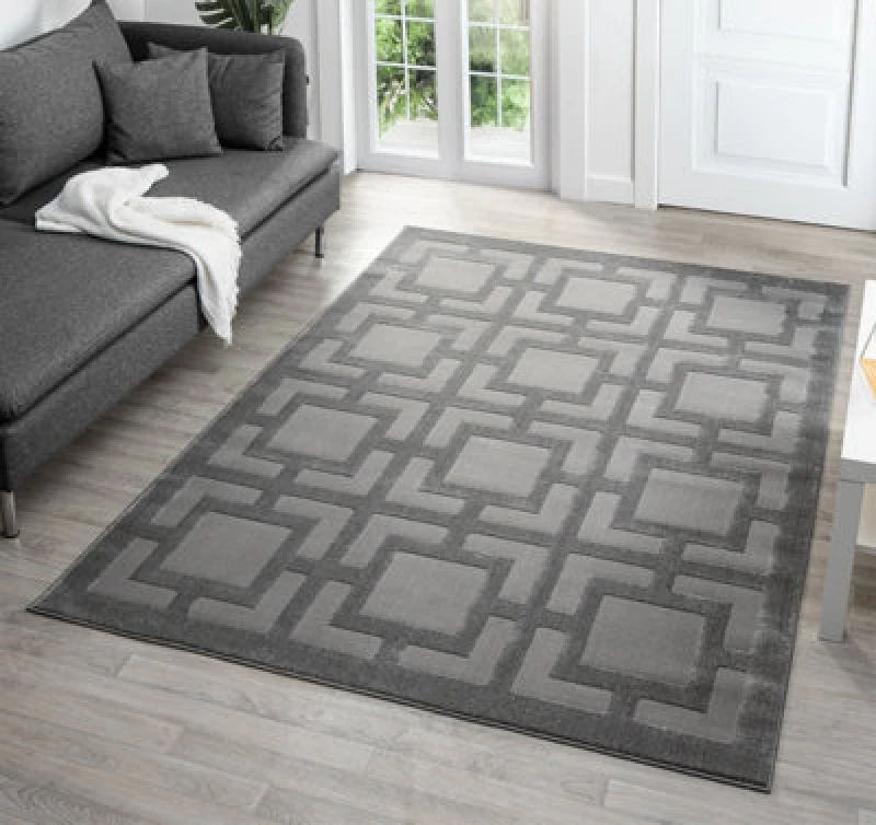 Image of Vellure Modern Indoor Living Room Area Rug Embossed Metallic Sheen Maze Design Grey 120X170 Cm