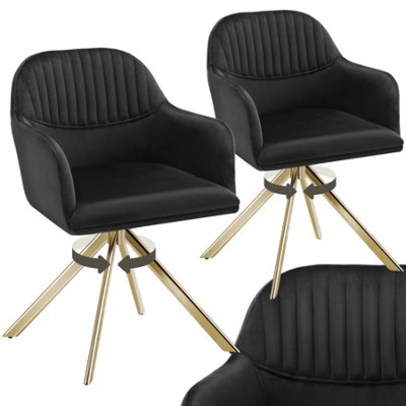 Image of tectake Armchair Lona Set Of 2 - Black/Gold in Black Size: 2 Pack Black Unisex 2 Pack