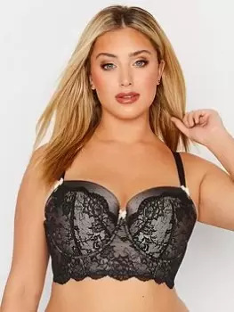 Image of Yours Longline Lace Spot Mesh Bra, Black, Size 46E, Women