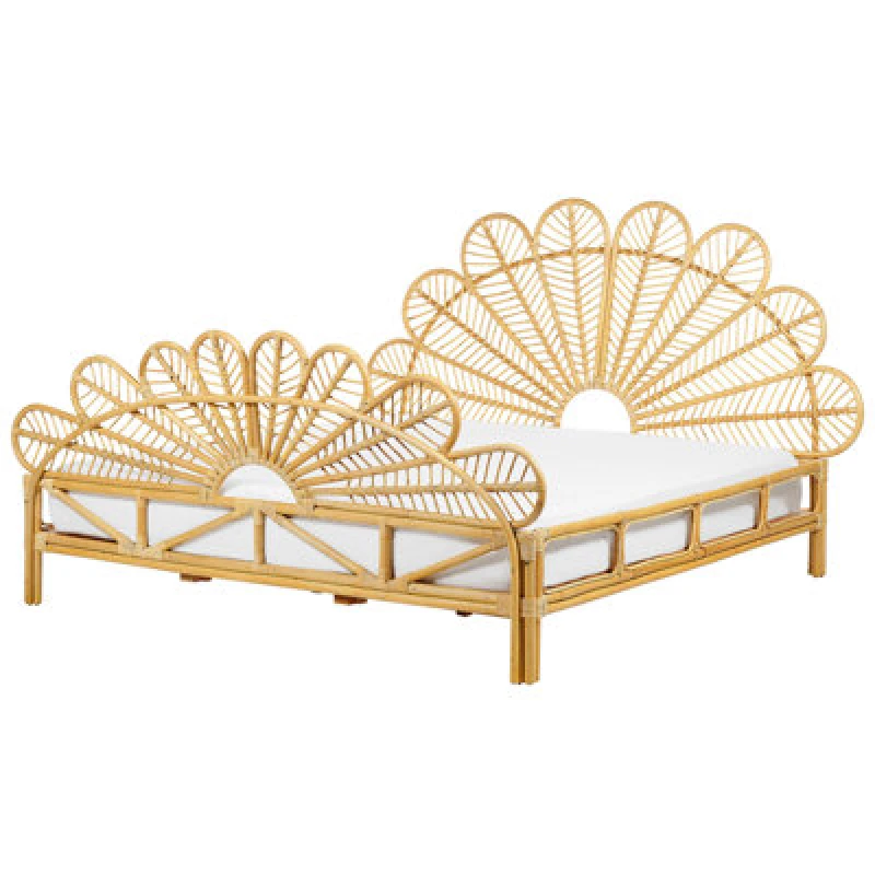 Image of Beliani Bed Rattan Florentine 180 X 200 Cm (Eu Super King) Light Brown