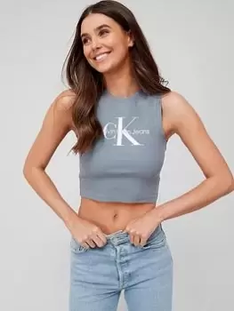 Image of Calvin Klein Jeans Archival Mono Logo Ribbed Tank Top - Grey, Size S, Women