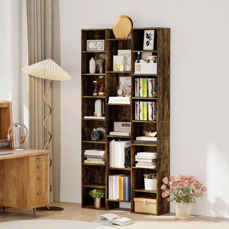 Image of HOMCOM Tall Bookshelf with 21 Compartments & 10 Adjustable Shelves, Brown Brown Unisex