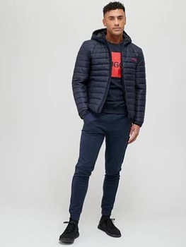 Image of HUGO Bene Hooded Padded Jacket - Navy, Size S, Men