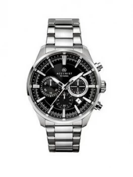 Image of Accurist Black Chronograph Dial Stainless Steel Bracelet Mens Watch, One Colour, Men