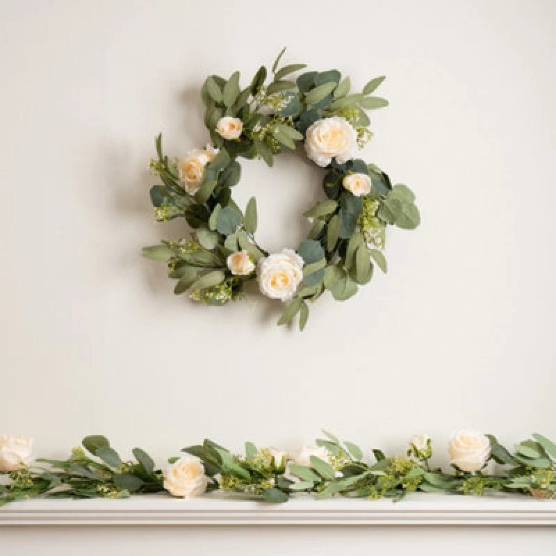 Image of Scottish Everlastings Ltd. Scottish Everlastings Artificial 150Cm Eucalyptus And Rose Garland