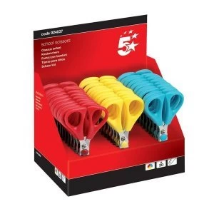 Image of 5 Star Office 130mm School Scissors with Plastic Handles and Stainless Steel Blades Assorted Colours Pack of 30