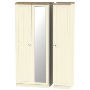 Image of Robert Dyas Wilcox Ready Assembled 3-Door Mirrored Wardrobe - Cream Ash