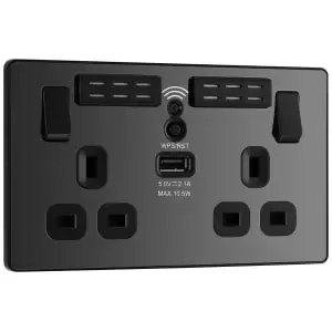 Image of BG Evolve Black Chrome 13A WiFi Extender Double Switched Power Socket with 1 x USB (2.1A)