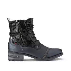 Image of Faux Leather Lace-Up Ankle Boots with Floral Detail