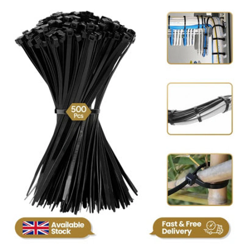 Image of Shatchi 500 Pcs 300mm X 4.8mm Strong Black Nylon Plastic Cable Ties Zip Tie Wraps Organizer