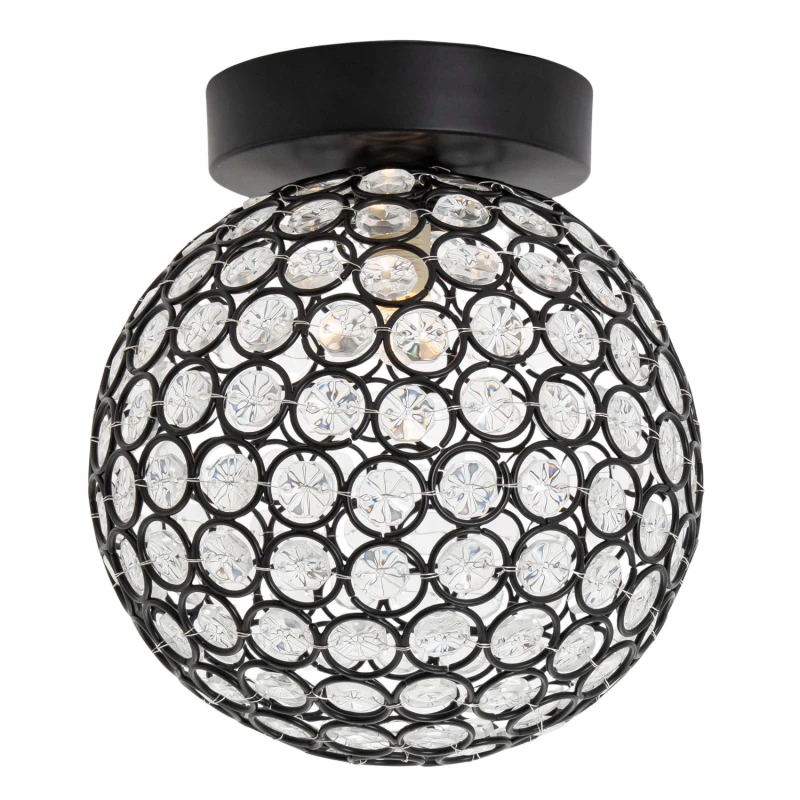 Image of Happy Homewares Modern Metal & Clear Beaded Glass IP44 Rated Bathroom Ceiling Light in Black Unisex