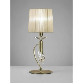 Image of Tiffany Table Lamp 1 + 1 Bulb E14 + G9, antique brass with bronze shade & transparent crystal