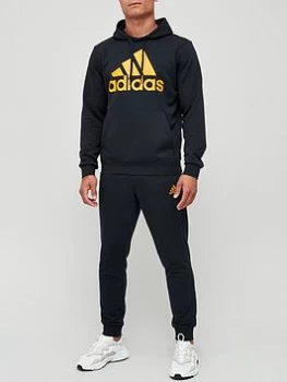 Image of Adidas Badge Of Sport Hooded Tracksuit - Black/Gold