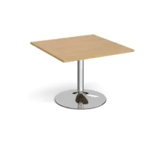 Image of Trumpet base square extension table 1000mm x 1000mm - chrome base and oak top