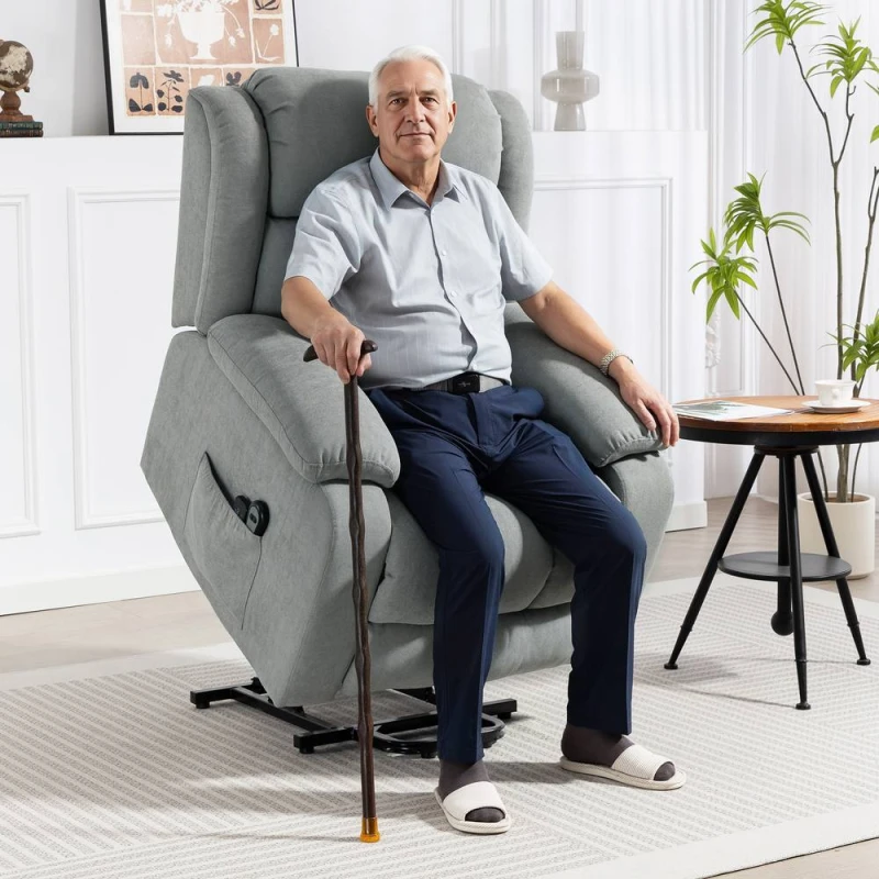 Image of HOMCOM Power Lift Recliner Chair, Lift Chair w/ Massage & Remote in Light Grey Size: Armchair Light Grey Unisex Armchair