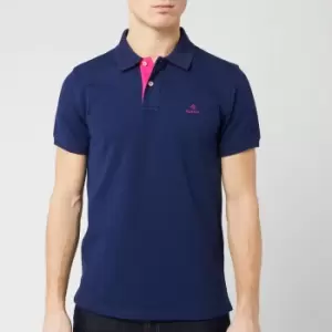Image of GANT Mens Contrast Collar Pique Rugger Polo Shirt - Persian Blue - L
