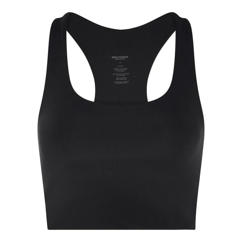 Image of Girlfriend Collective Womens Paloma Non Wired Medium Impact Sports Bra Black female 10 (S)