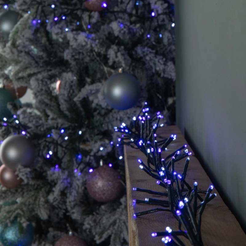 Image of 18.5m 1440 LED Christmas Cluster Multi-Action String Lights with Timer in Blue, Purple & White