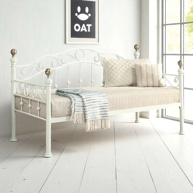 Image of OAT Home Mayfair White & Brass Metal Single Day Bed Frame White Unisex Single