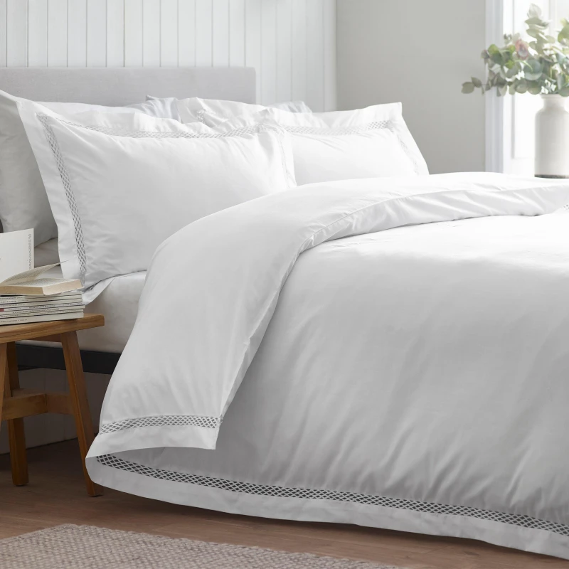 Image of Catherine Lansfield Catherine Lansfield 'Classic Lattice Lace' Duvet Cover Set in White Size: Single White Single Unisex 5057681190068