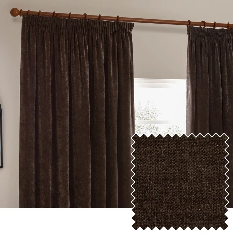 Image of Yard Heavy Chenille Fully Lined Pencil Pleat Curtains Nutmeg 229Cm Width 183Cm Drop, Red 5025532819413