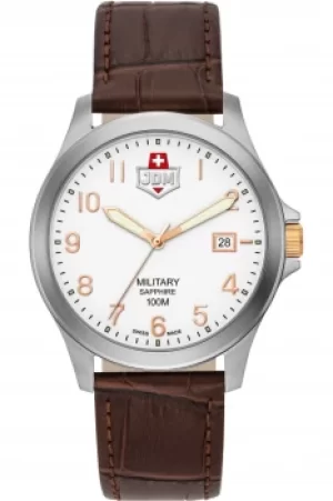 Image of Gents JDM Military Alpha I White Dial Brown Leather Watch JDM-WG001-02