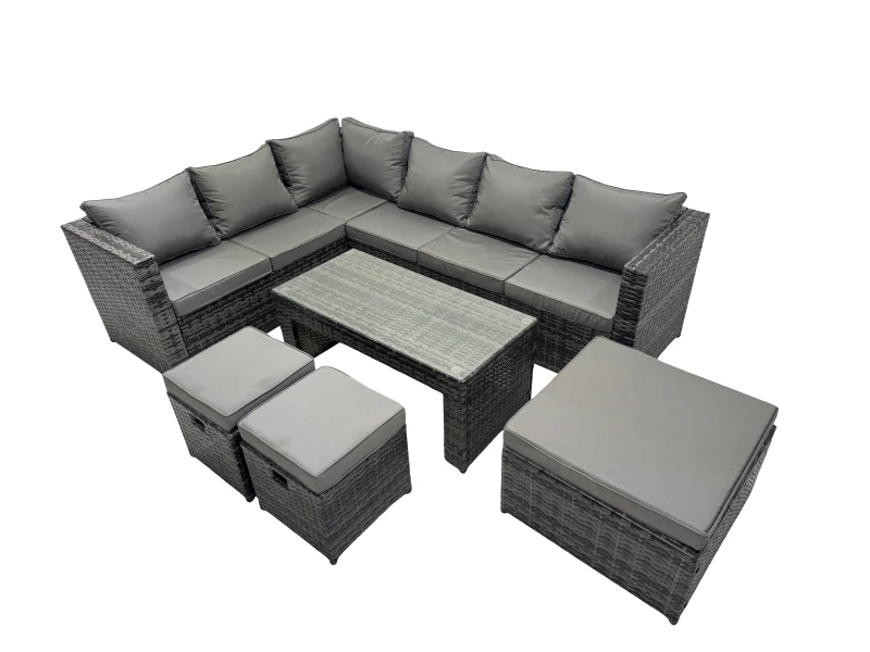 Image of Fimous 6 Pieces Garden Furniture Corner Sofa Set Set with Cushions Footstools in Dark Grey Dark Grey Unisex
