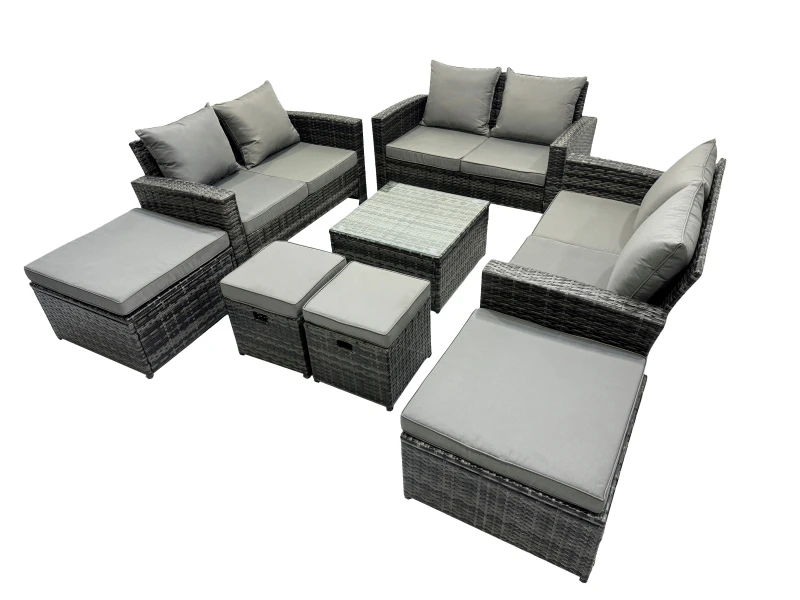 Image of Fimous Lounge Double Seat Sofa Coffee Table Set with 4 Stools in Dark Grey Dark Grey Unisex