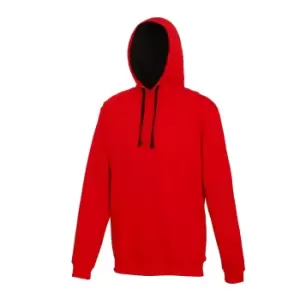 Image of Awdis Varsity Hooded Sweatshirt / Hoodie (S) (Fire Red / Jet Black)