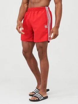 Image of Adidas Originals 3 Stripe Swim Shorts - Red