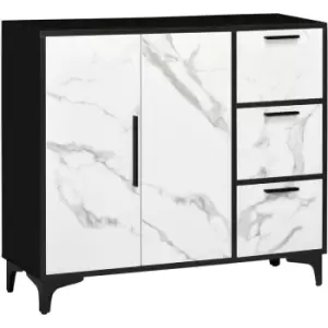 Image of Modern Kitchen Sideboard Storage Cabinet with Doors and Drawers, White - White - Homcom